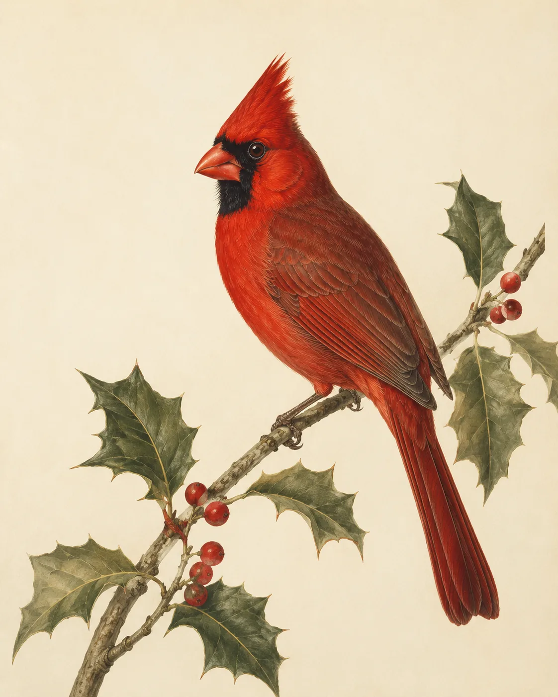 Fine-art plate of a male northern cardinal